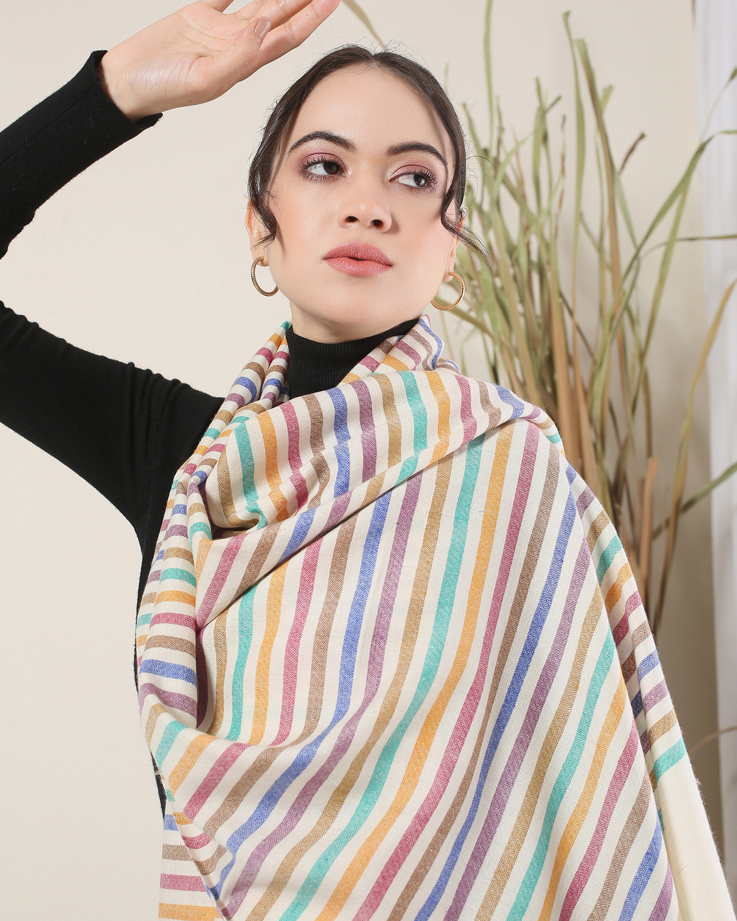 Handloom Pashmina Stripes Stole Malegaon Multi KCS Kashmir