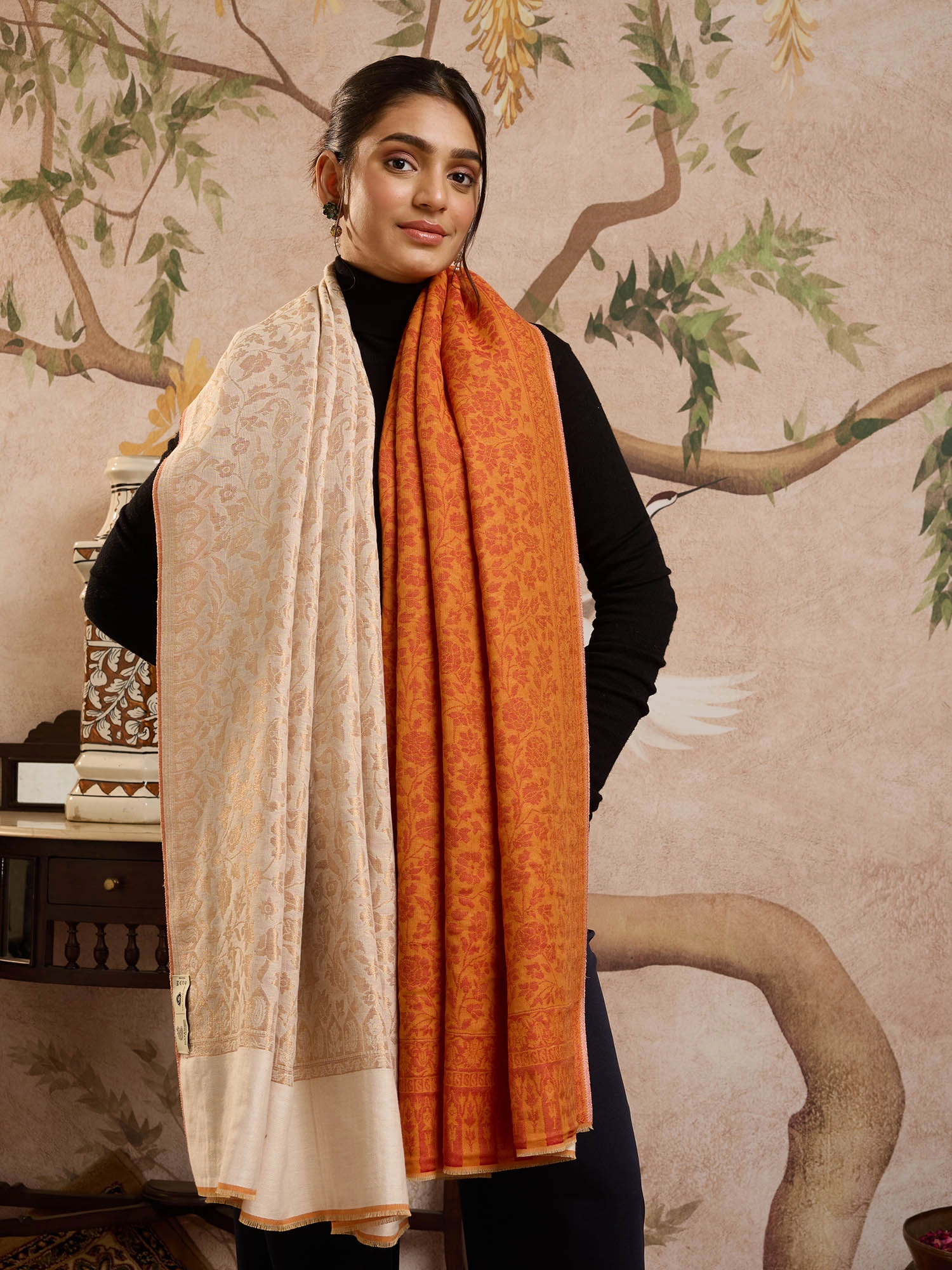 t*o様 [digne] ディニュ　throw shawl cort 《khak Zari Wool Dorukha Jaaldar Shawl – Marmalade Orange - KCS Kashmir