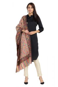 KCS Kani Stole with Heavy Floral Border, Black Multi