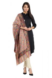 KCS Kani Stole with Heavy Floral Border, Black Multi