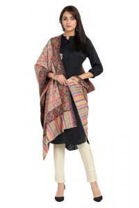 KCS Kani Stole with Heavy Floral Border, Black Multi