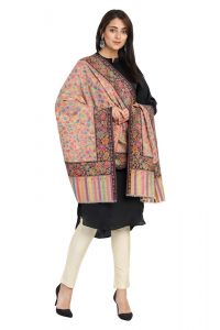 KCS Kani Stole with Heavy Floral Border, Black Multi