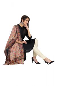 KCS Kani Stole with Heavy Floral Border, Black Multi