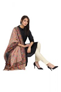 KCS Kani Stole with Heavy Floral Border, Black Multi