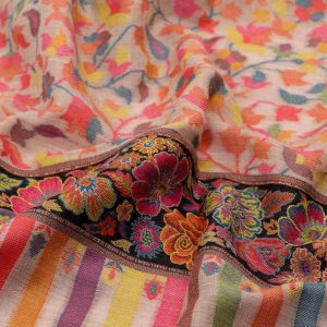 KCS Kani Stole with Heavy Floral Border, Black Multi