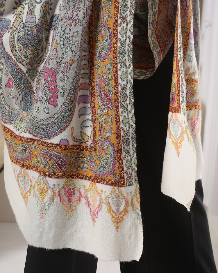 ImageKalamkari Paisleykaar Wool Shawl – Ivory, Multi
