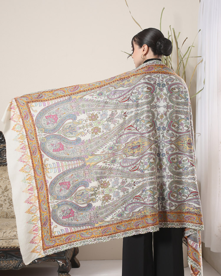 ImageKalamkari Paisleykaar Wool Shawl – Ivory, Multi
