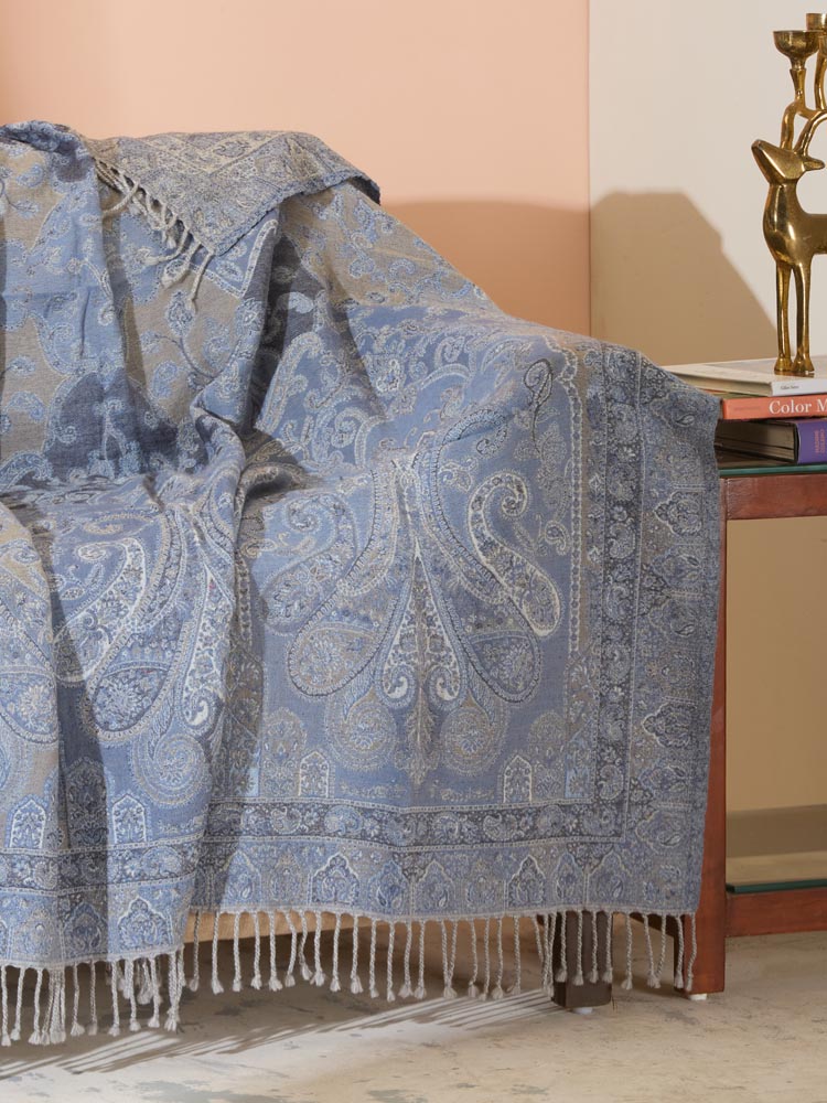 Cirrus Paisley Merino Wool Throw - Dream Blue