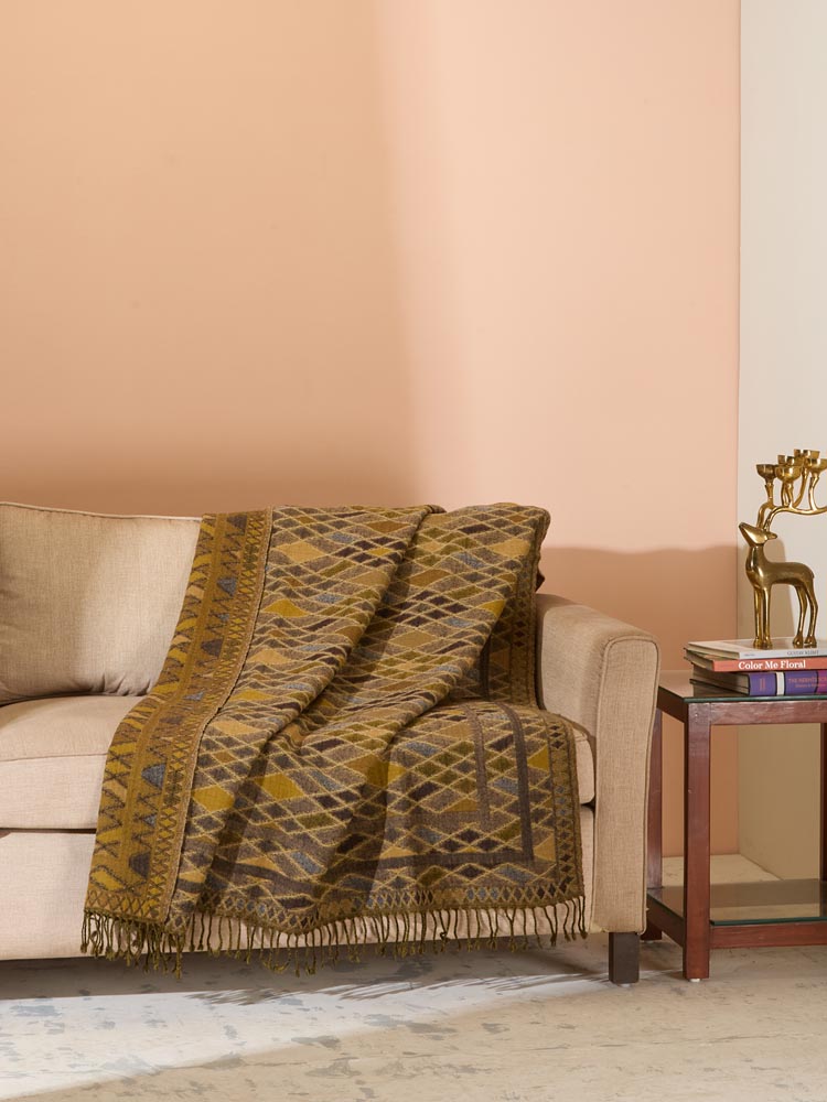 Woven Meadow Merino Wool Throw - Amber, Mustard