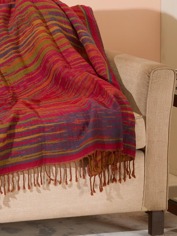 Raag Ikat Merino Wool Throw - Crimson Multi