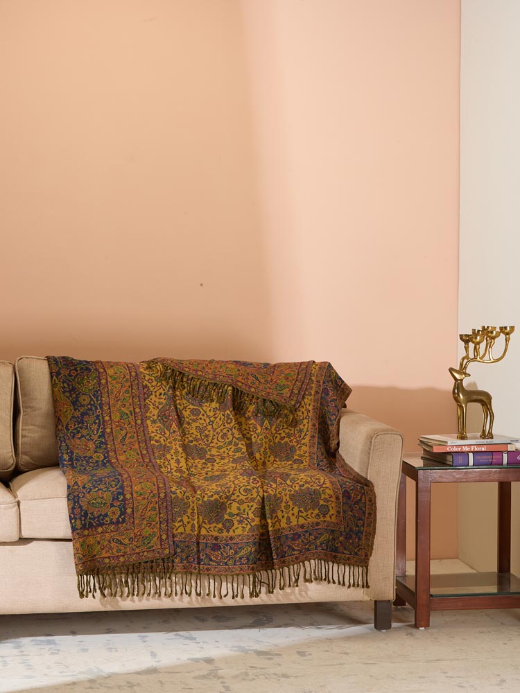Jaisalmer Dusk Wool  Reversible Throw - Mustard, Navy