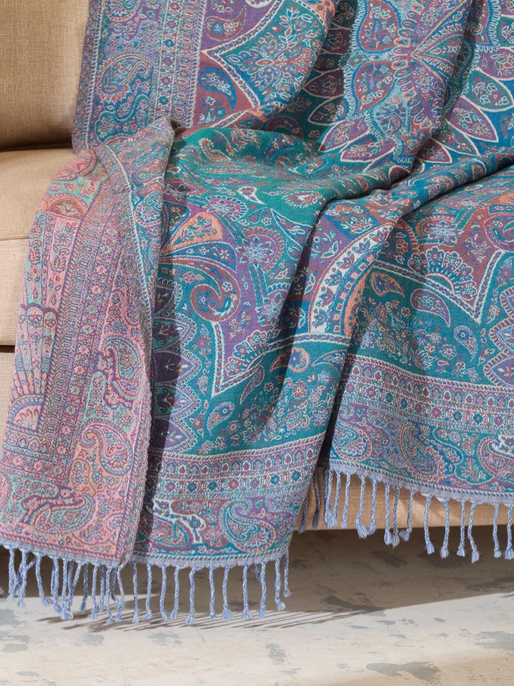 Aaru Merino Wool Throw Blanket - Mosaic Blue