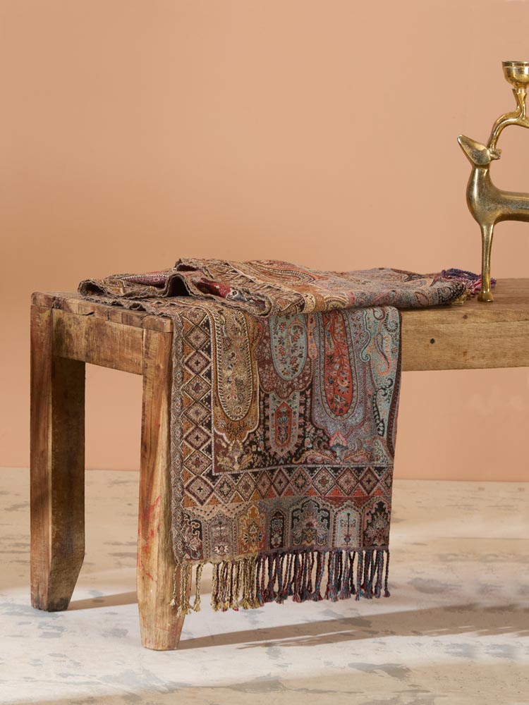 Kashmiri Ambi Vintage Paisley Throw - Berry Blue, Multi