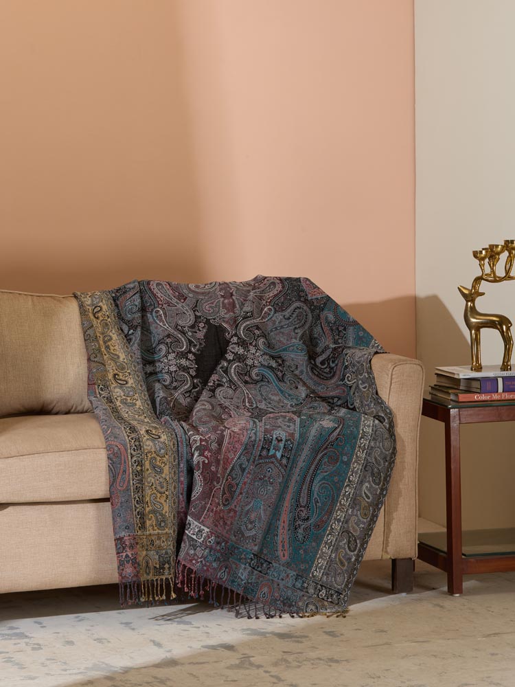 Turquoise - Black Vintage Paisley Throw