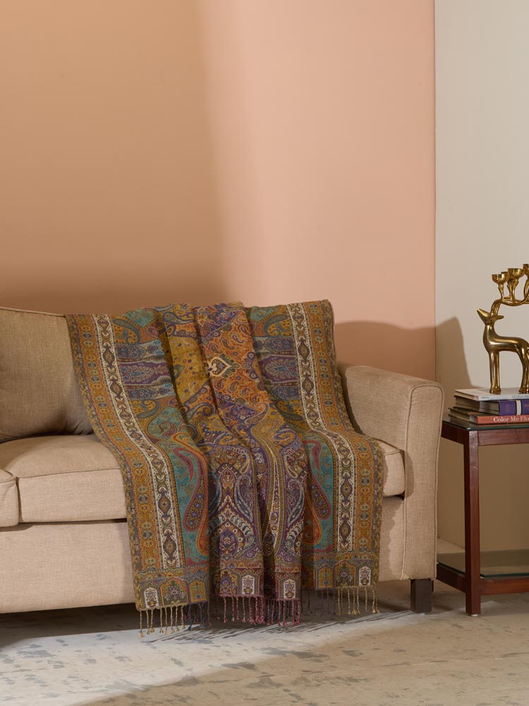 Desert Almond Vintage Paisley Throw - Honey, Teal