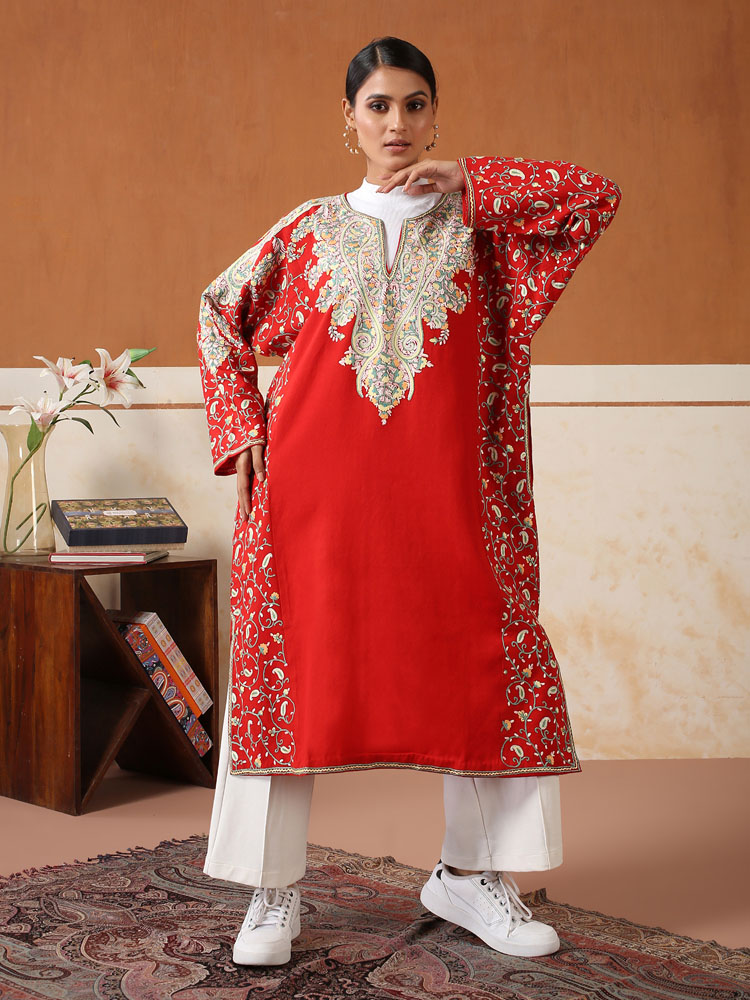 Sindoori Jaal Ari Wool Phiran - Red