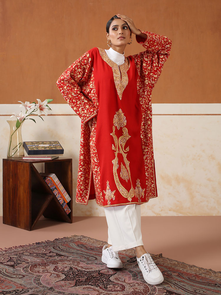 Lal-é-Gul Jaaldar Wool Phiran - Brick Red