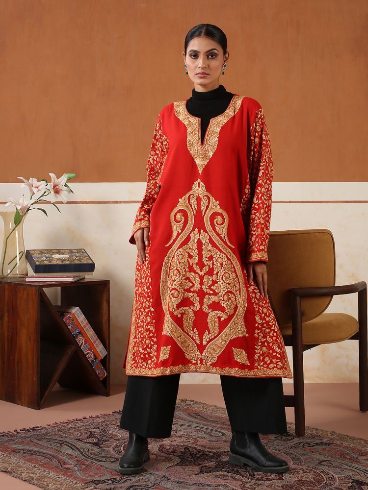 Bada Ambi Ari Wool Phiran - Vermilion Red