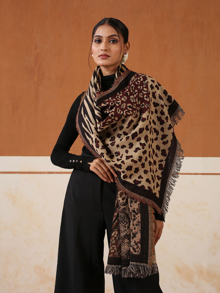 ImageSelvaggia Wool Blend Stole – Cognac Brown