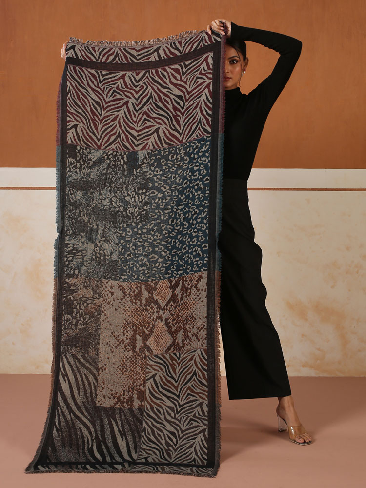 Bestiaire Wool Blend Stole - Indigo Brown