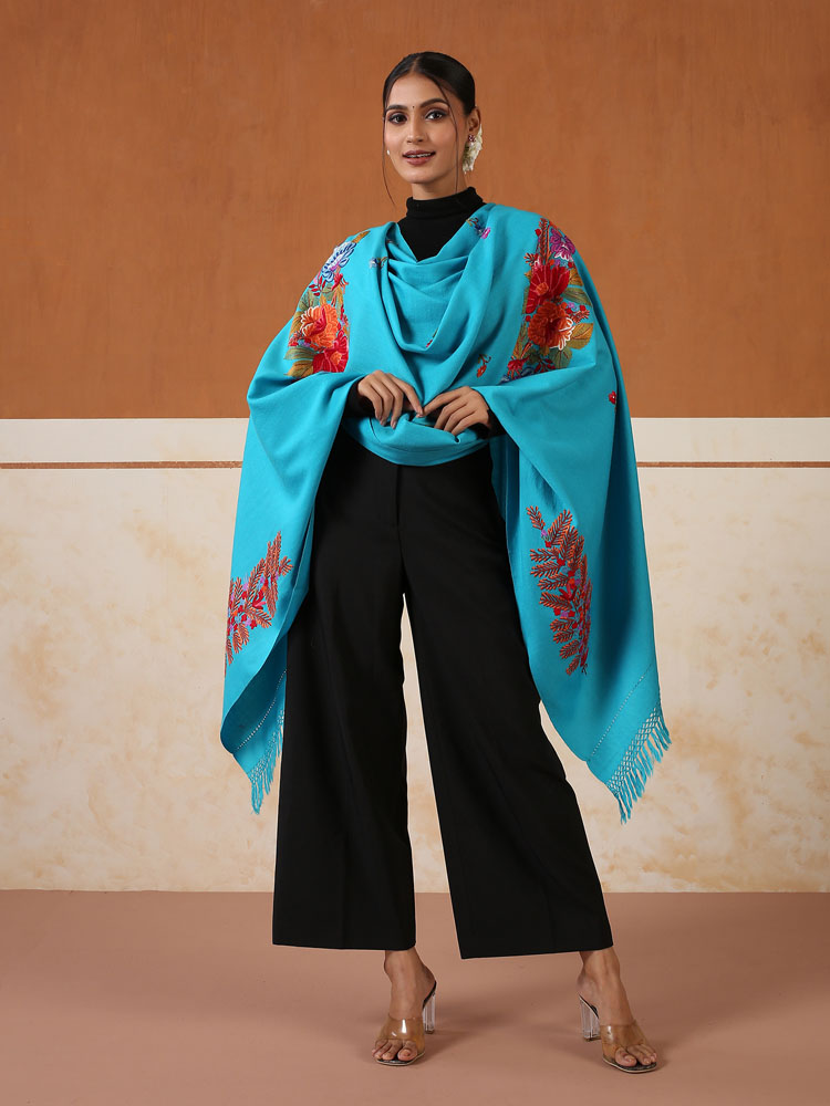 Dubdaar Ari Hand Embroidery Wool Shawl – Tampa Turquoise