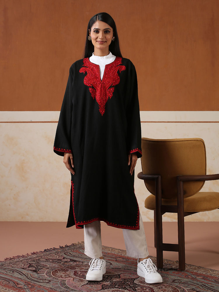 Red & Black Naaldari Ari Wool Phiran