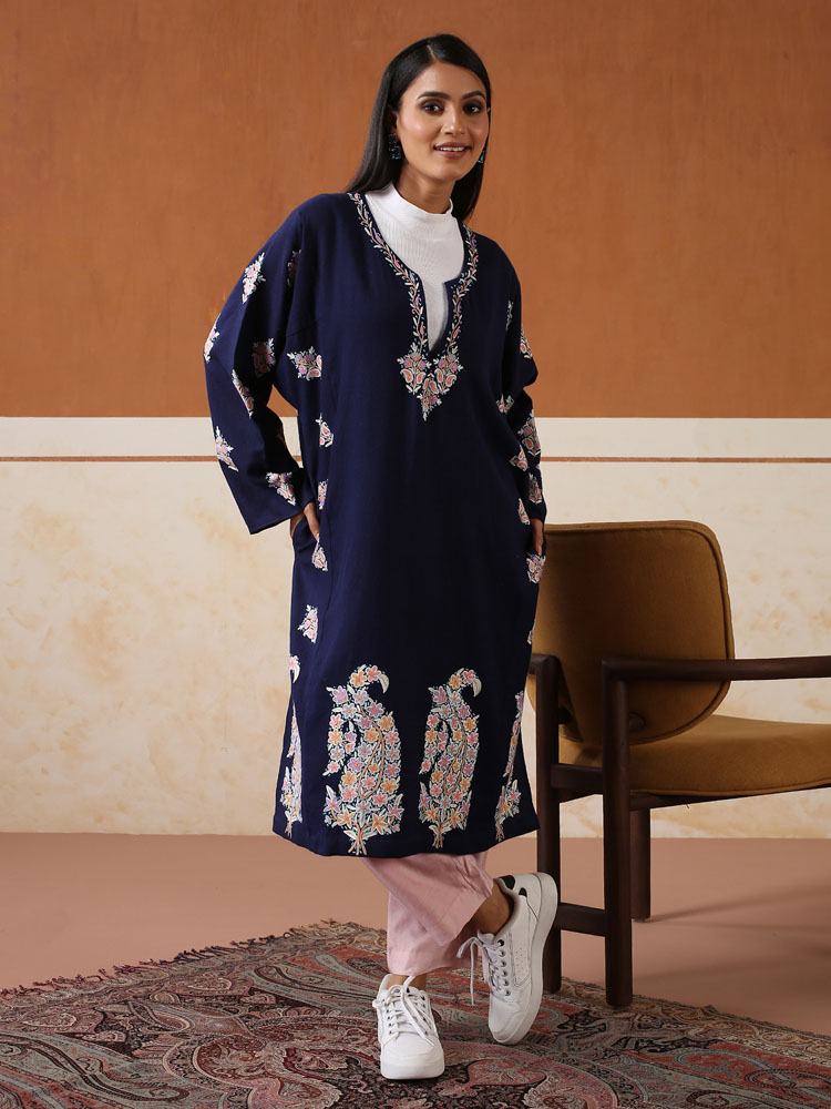 Parizah Paisley Ari Wool Phiran - Nagpur Navy