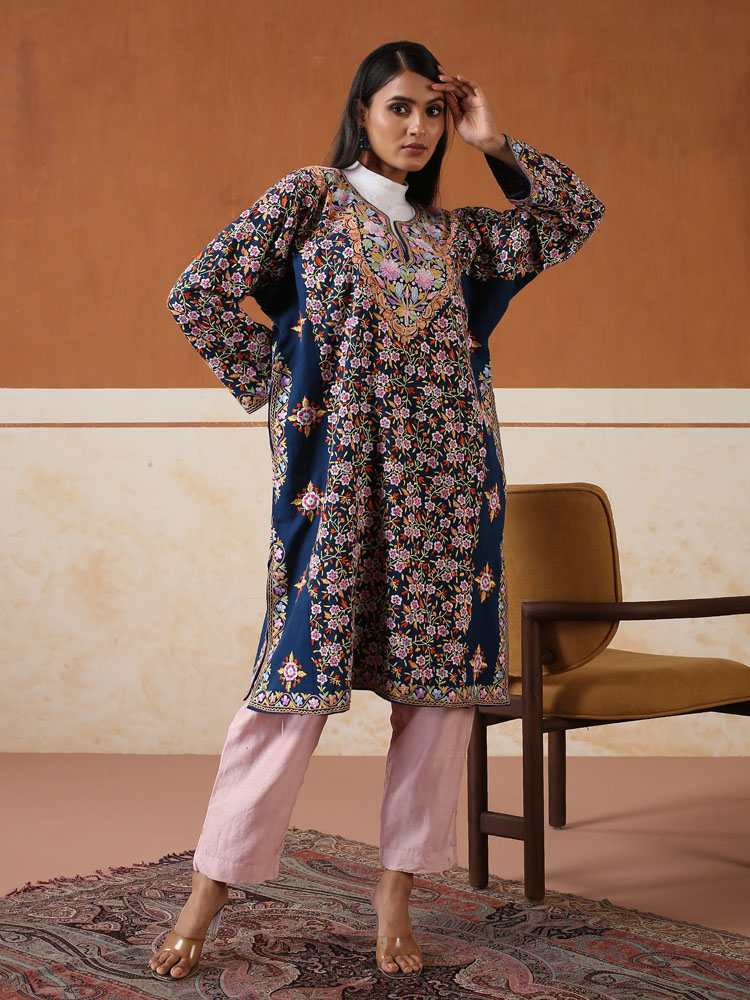 Chandrika Ari & Vatachikan Emb Wool Phiran - Indigo, Multi