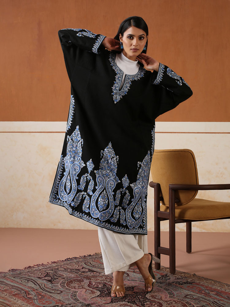 Ambrosia Paisley Ari Wool Phiran - Sapphire, Black