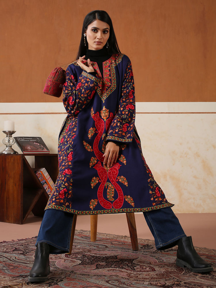 Ambi ka Khwab Ari Wool Phiran - Scarlet, Navy