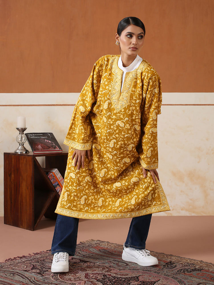 Ari Jaaldar Hand Emb Phiran - Morocco Mustard