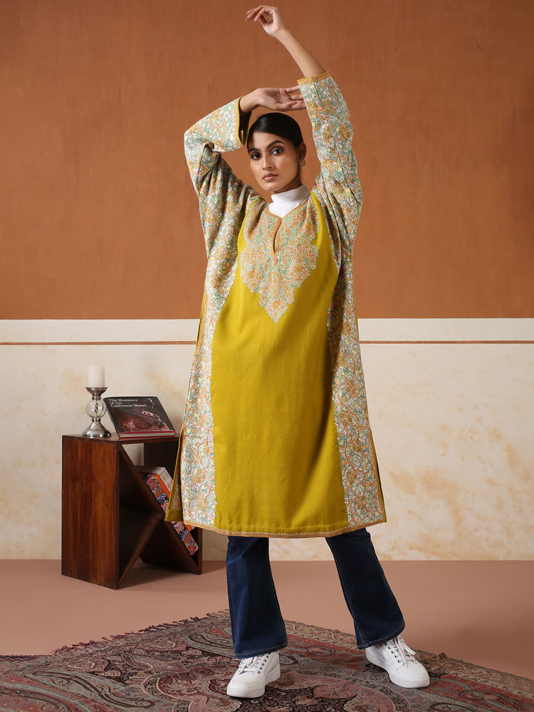 Khaki Green Ari Tichdaar Wool Phiran
