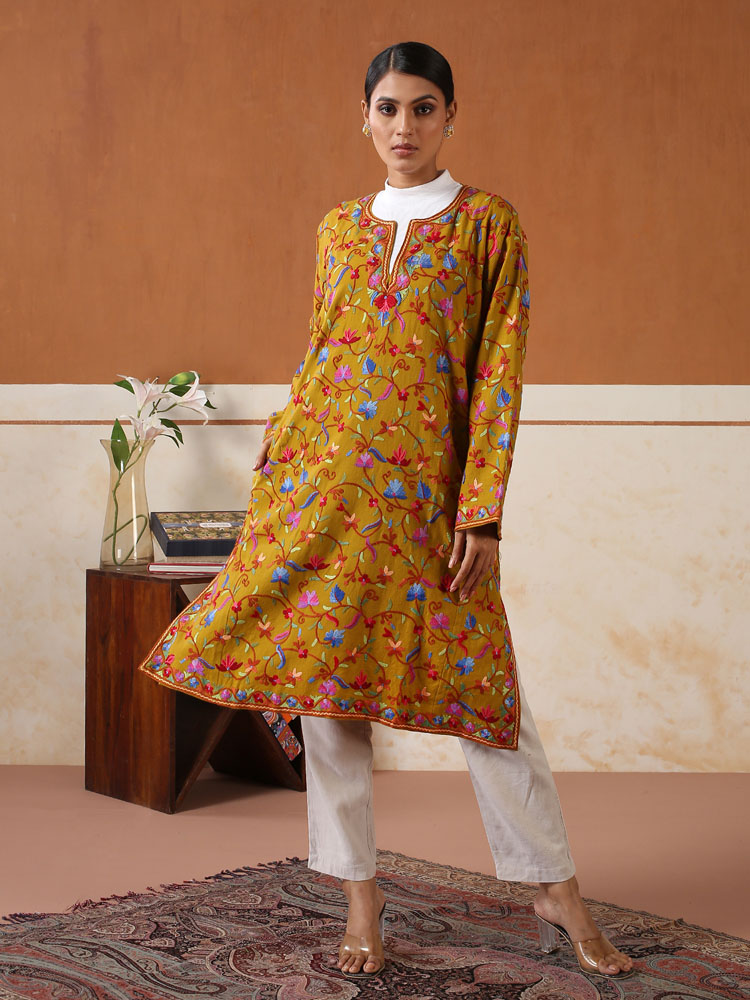 Ari Jaaldar Hand Emb Phiran – Khaki Brown
