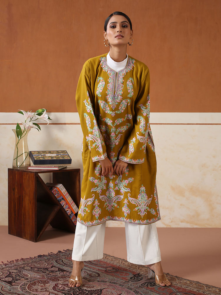 Butaqash Paisley Ari Wool Phiran - Kabul Khaki