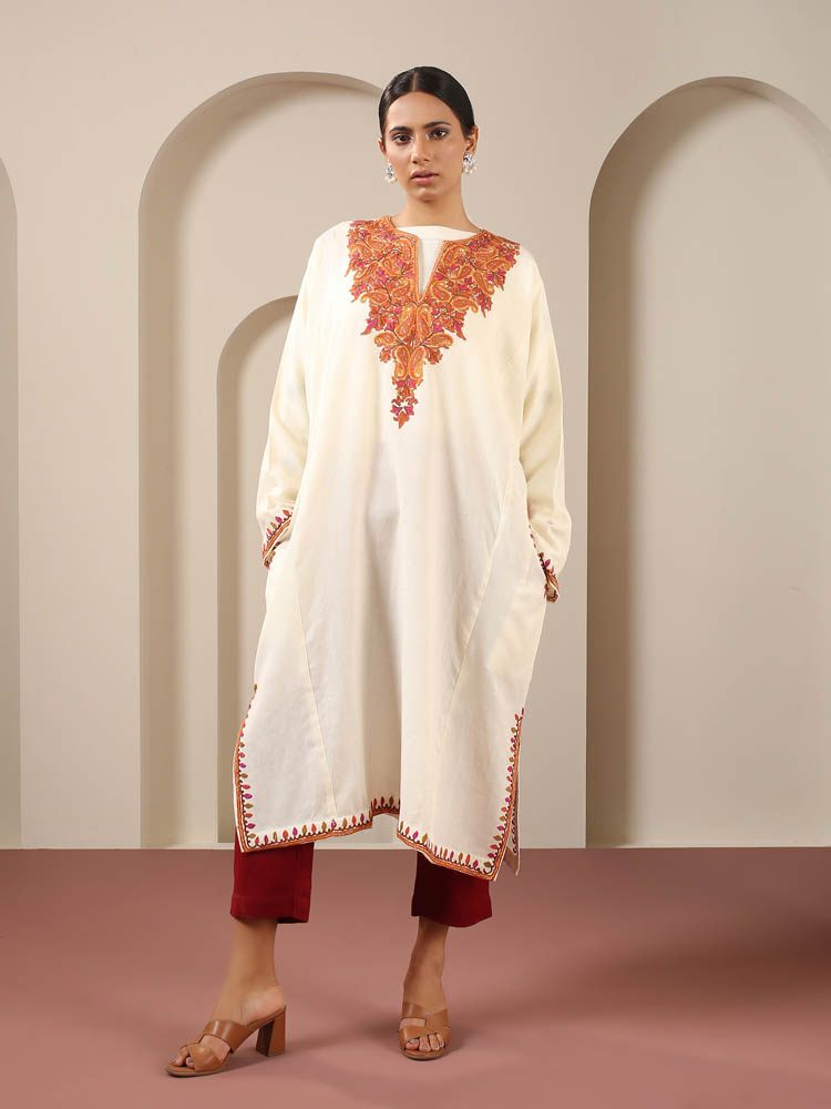 Apricot & Ivory Naaldar Ari Wool Phiran