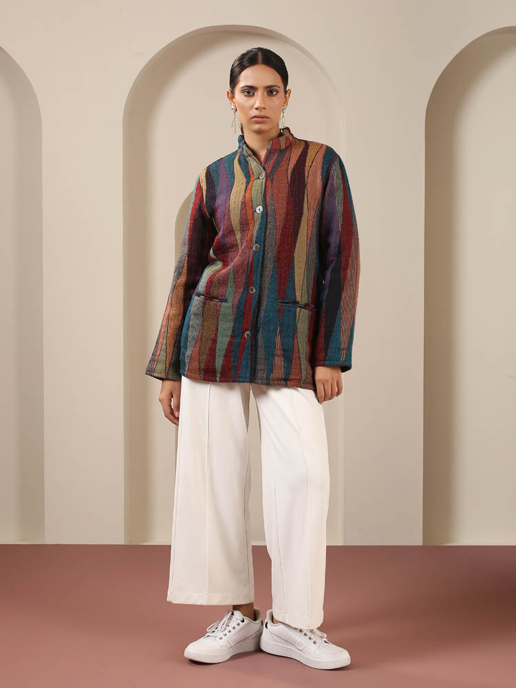 Ikat Nazm Merino Wool jacket - Monsoon Multi