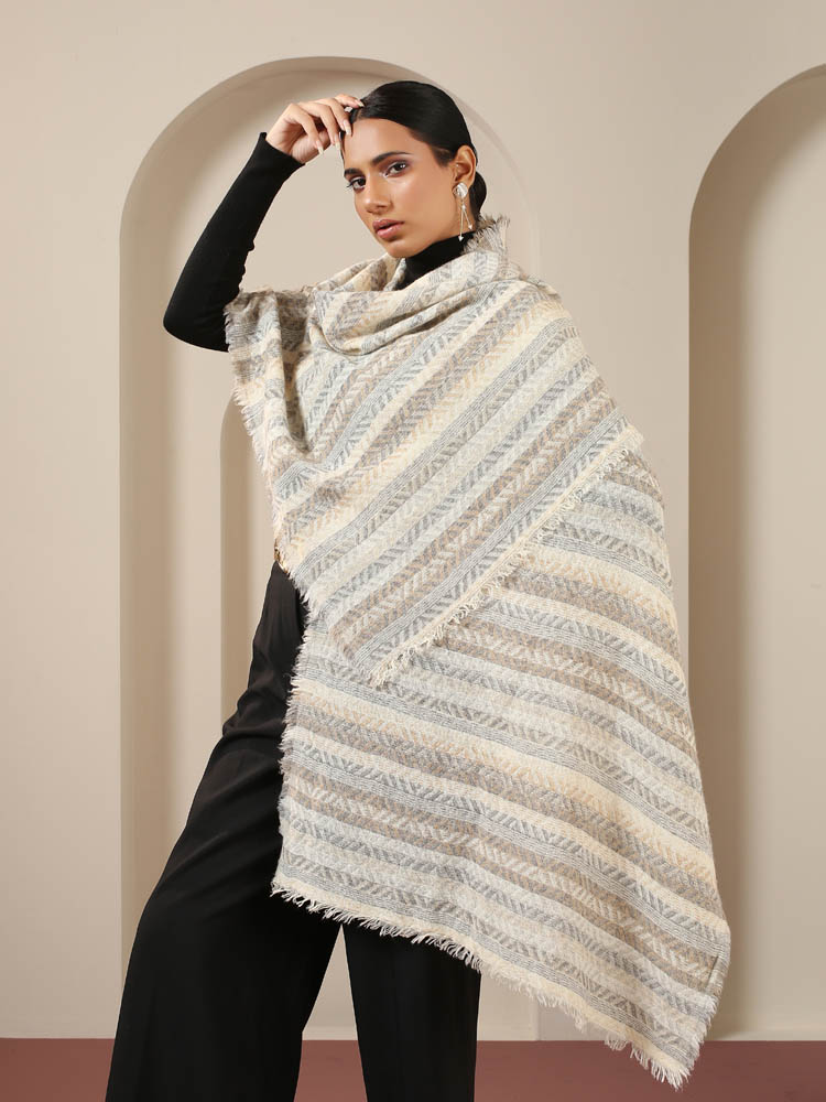 Lambs Wool Stripe Scarf - Opulent White