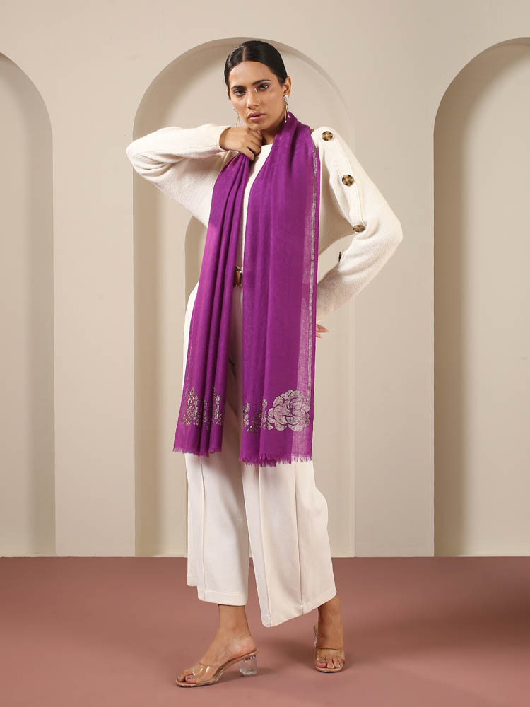 Crystals Flora Pure Pashmina Lux Stole - Meadow Mauve