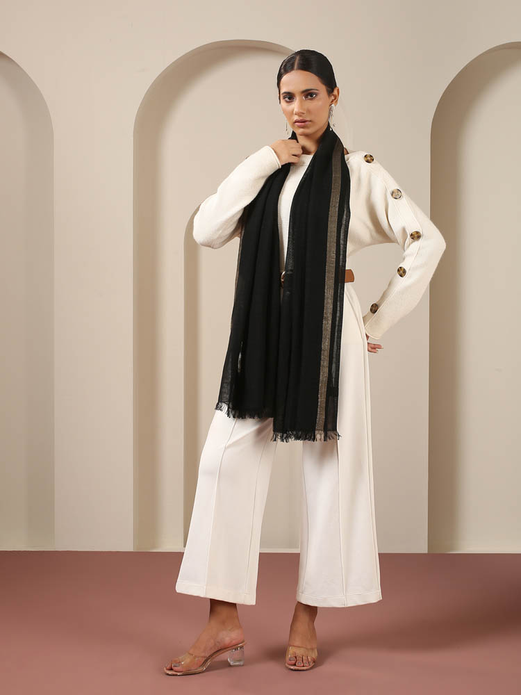 Shaila Classic Cotton Stole - Gold, Black