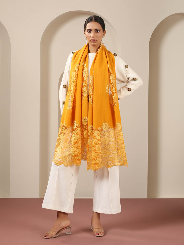 Floral French Lace Lux Stole - Sunflower Mustard