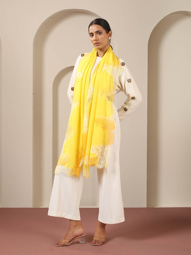 Floral French Lace Lux Stole - Iris Yellow