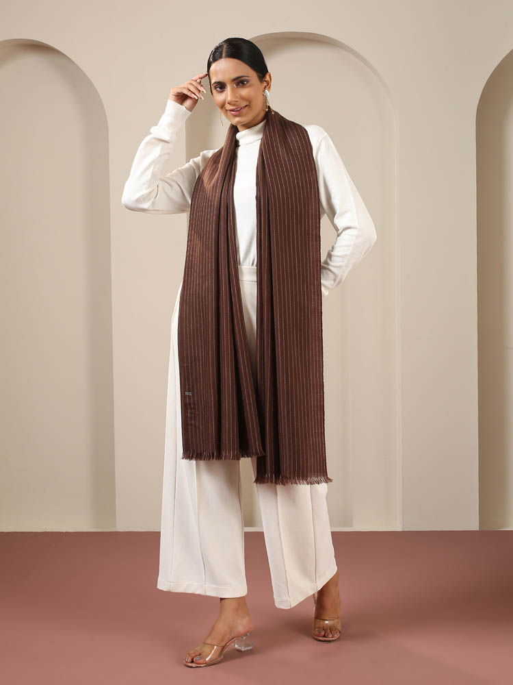 Classic Stripes Handloom Pashmina Stole/ Shawl - Sequoia Brown