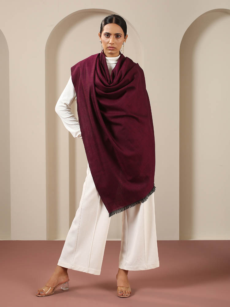 Handloom Pashmina Shawl Fishbone Weave - Burgundy