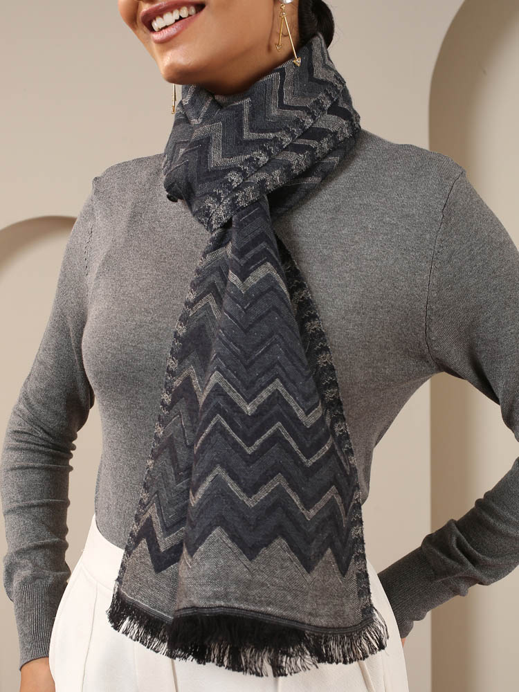 Chevron Weaves Unisex Scarf/ Stole - Fossil Grey