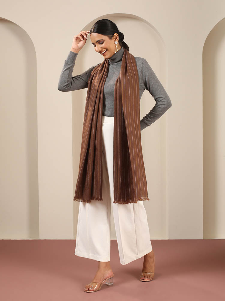 Classic Stripes Handloom Pashmina Stole/ Shawl - Autumn Merigold
