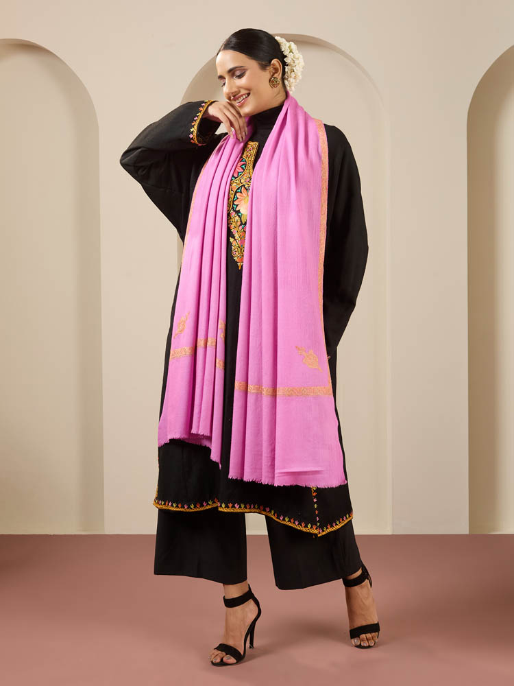 Opera Mauve Sozni Hand Emb Wool Shawl
