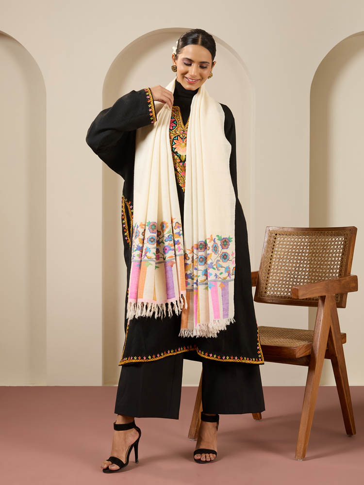 Posh Palla Handloom Kani Pashmina Shawl - Mauve, Ivory