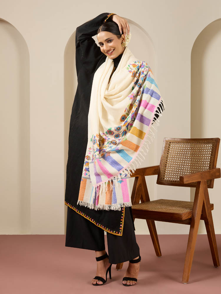 ImagePosh Palla Handloom Kani Pashmina Shawl – Mauve, Ivory
