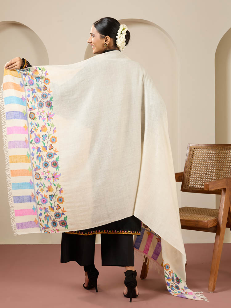 ImagePosh Palla Handloom Kani Pashmina Shawl – Mauve, Ivory