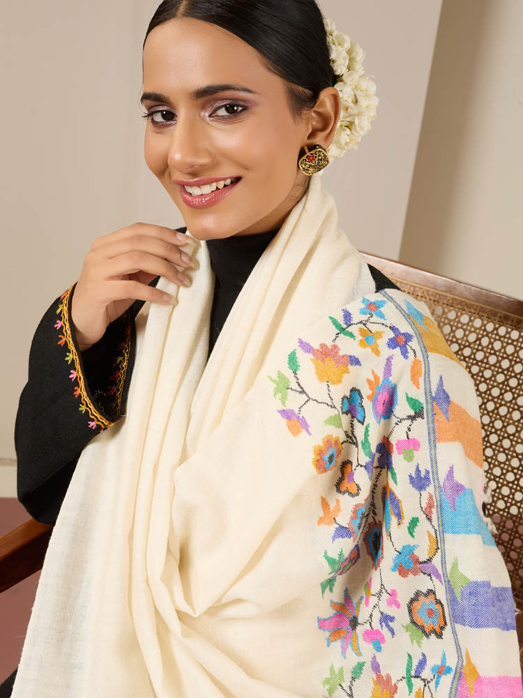 ImagePosh Palla Handloom Kani Pashmina Shawl – Mauve, Ivory